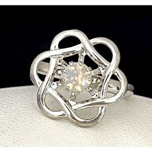 Vintage 1960s Floral Cocktail Ring Mid Century Modern Rhinestone - 4J